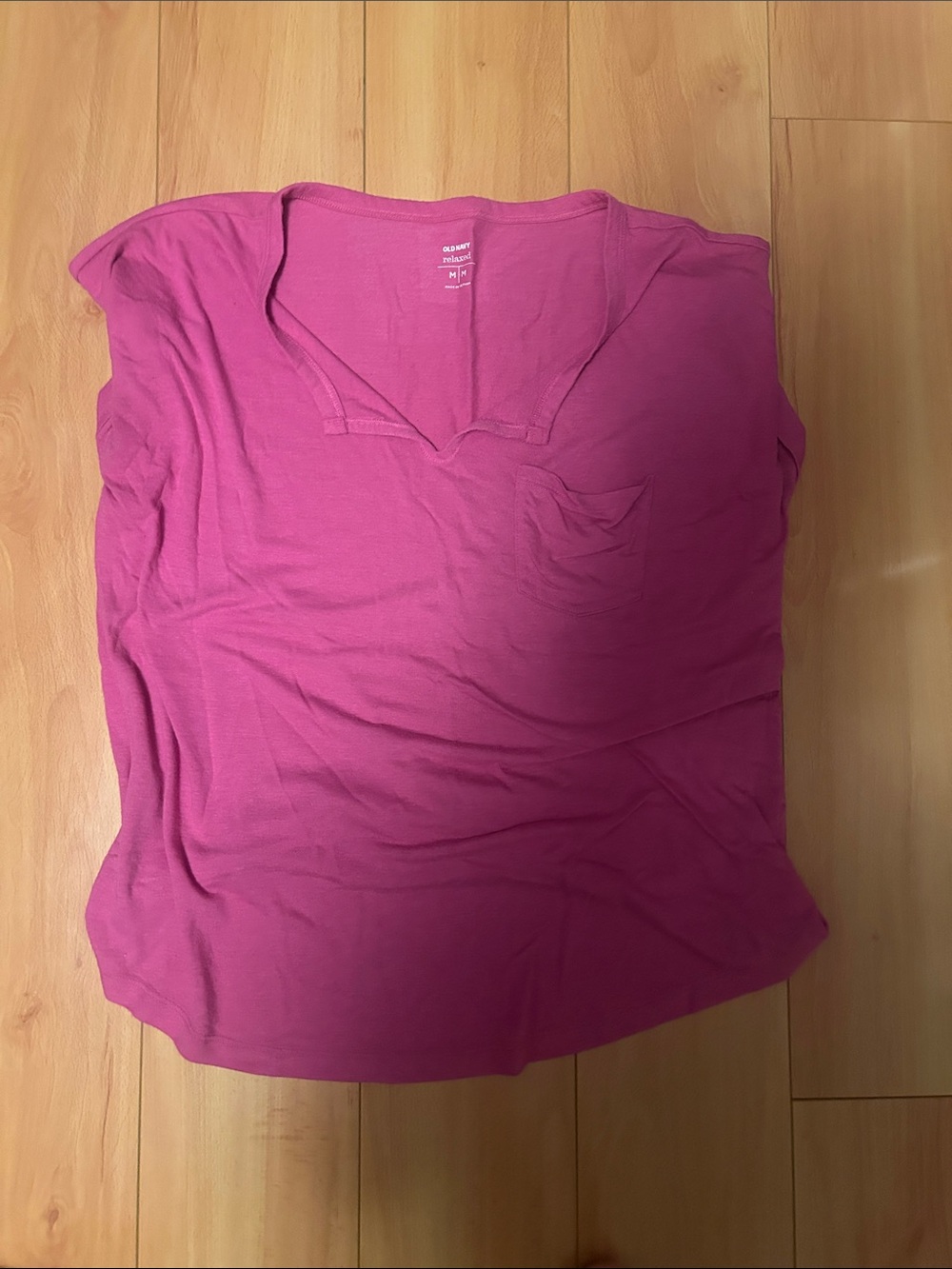 Old Navy Hot Pink V-Neck Short Sleeve Pocket Tee